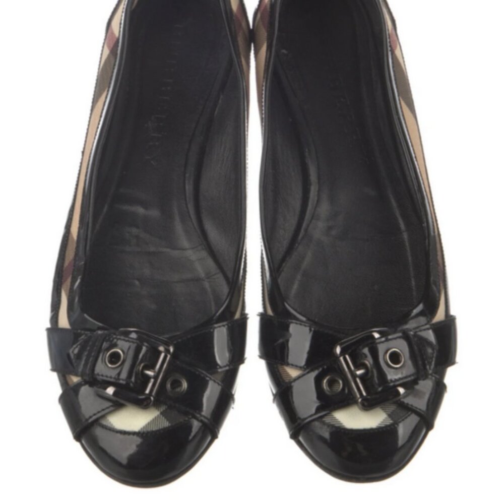 Burberry Patent Leather Striped Ballet Flats Women's